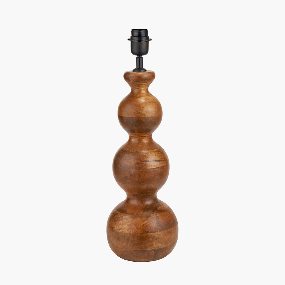 Nyari Brown Oiled Finish Mango Wood 3 Ball Table Lamp with White Linen Shade